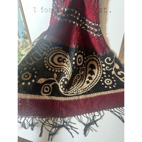 Chico's Whimsygoth Witchy Gothic Dark Floral Tapestry Scarf - Picture 3 of 7